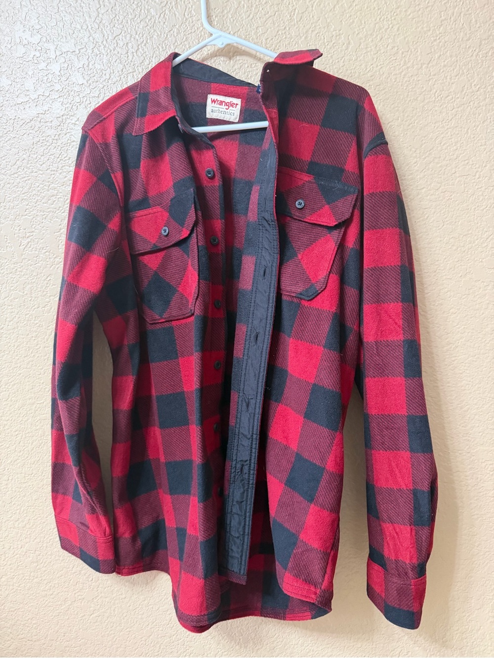 Wrangler Red and Black Plaid Button-Front Flannel Shirt